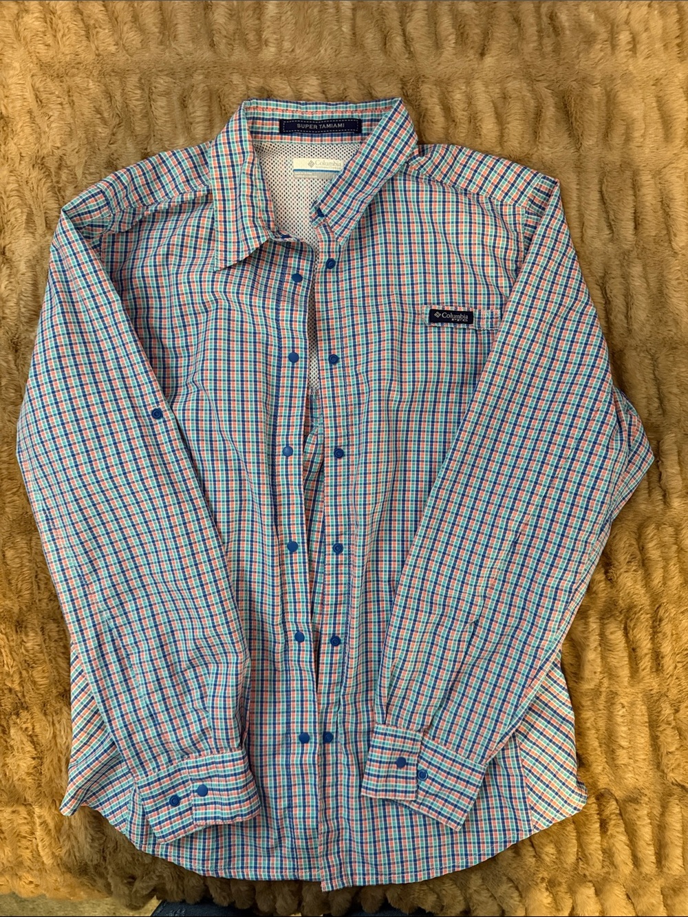 Columbia Men’s Blue and Red Plaid Button-Down Shirt